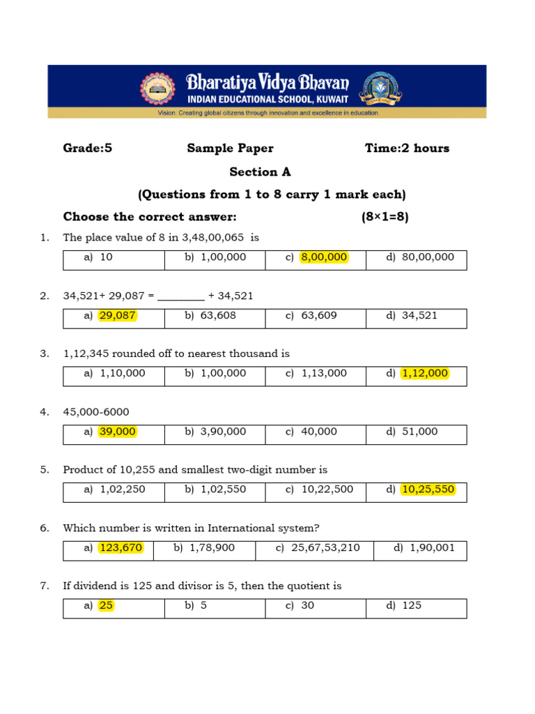 G5 AK Sample Paper Updated | PDF | Arithmetic | Number Theory
