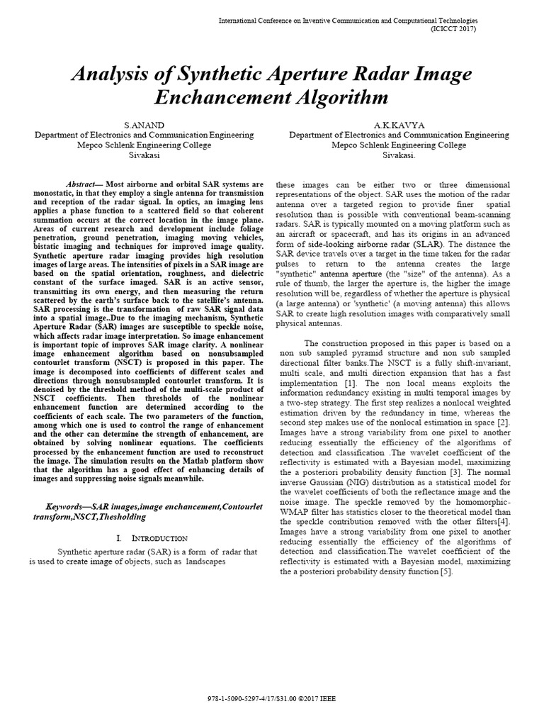 Analysis of Synthetic Aperture Radar Image Enchancement Algorithm | PDF ...