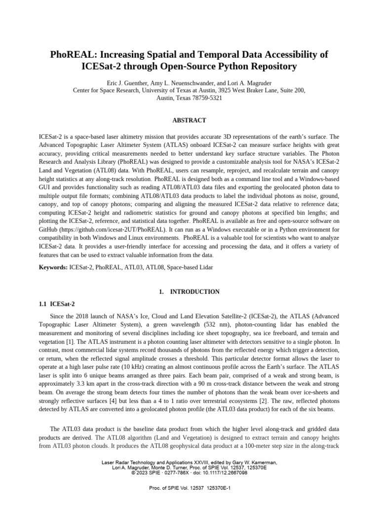 Phoreal: Increasing Spatial and Temporal Data Accessibility of Icesat-2 ...