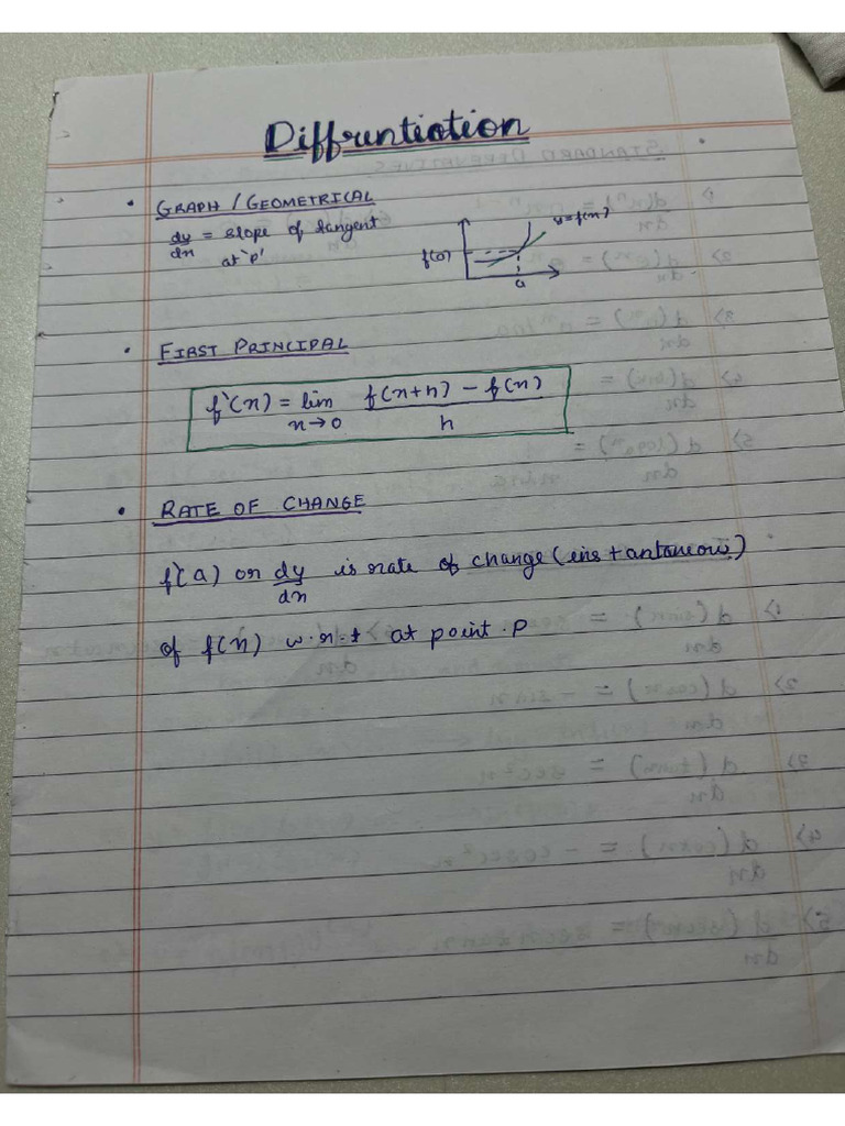 Differentiation Formula Sheet | PDF