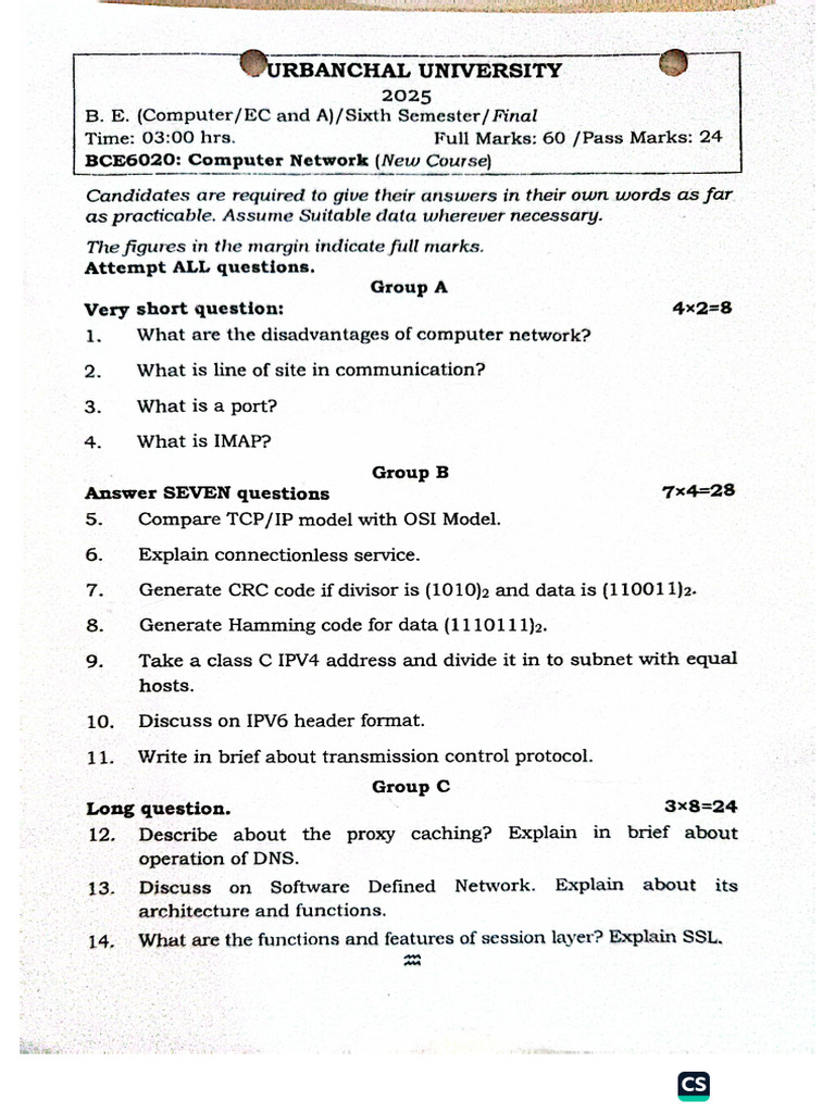 Past Question 6th Semester | PDF