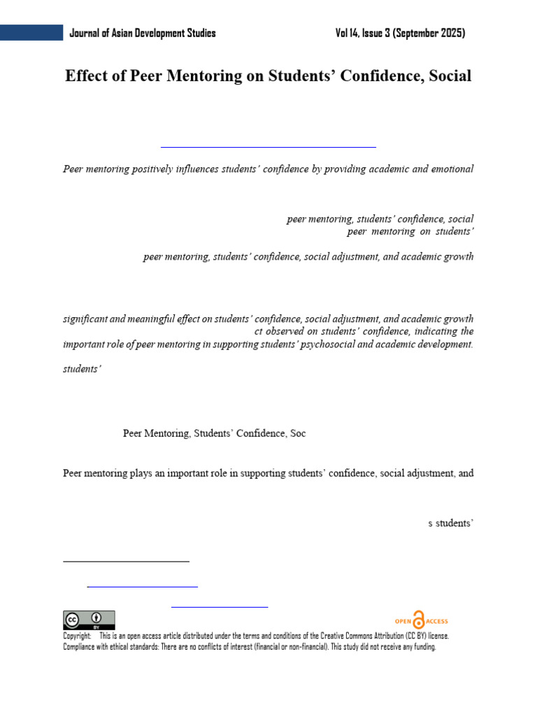 Effect of Peer Mentoring On Students Confidence S | PDF | Mentorship ...