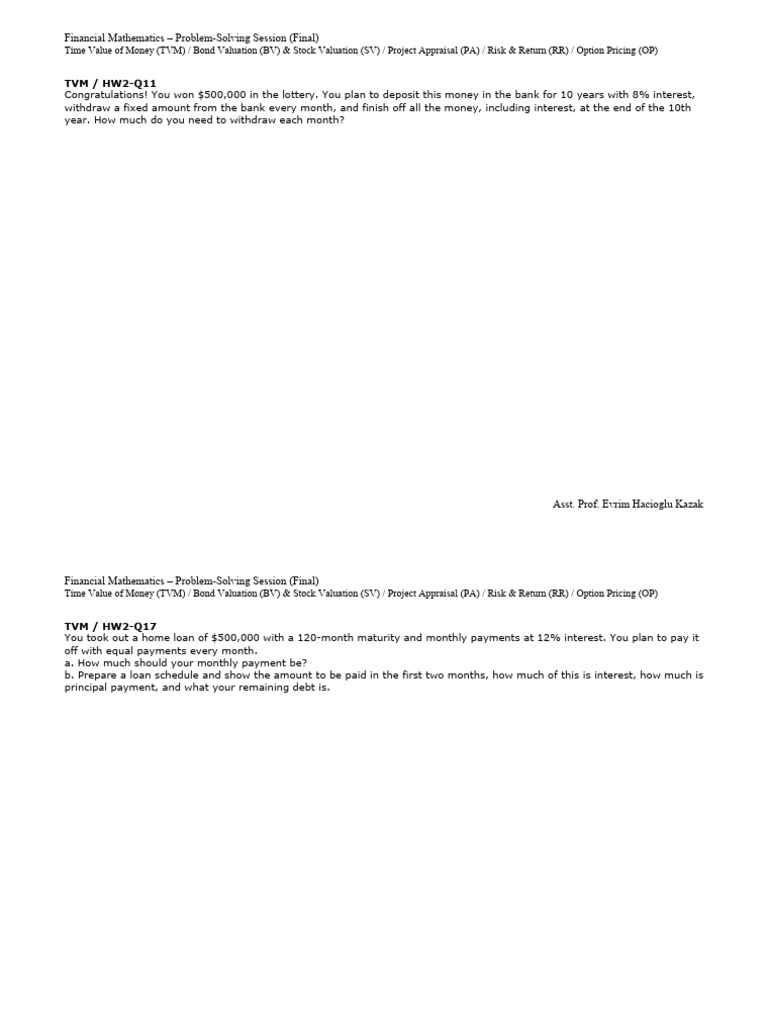 Financial Mathematics Problem Solving 25-26 Fall | PDF | Bonds (Finance ...