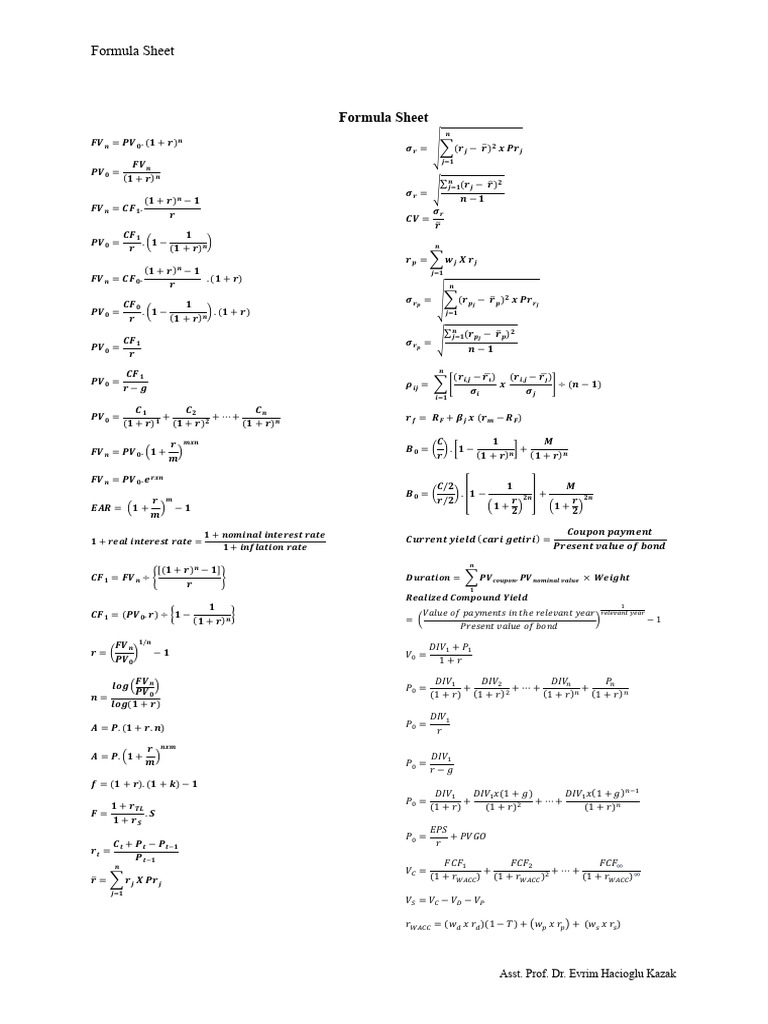 ISL4470 Formula Sheet Final | PDF