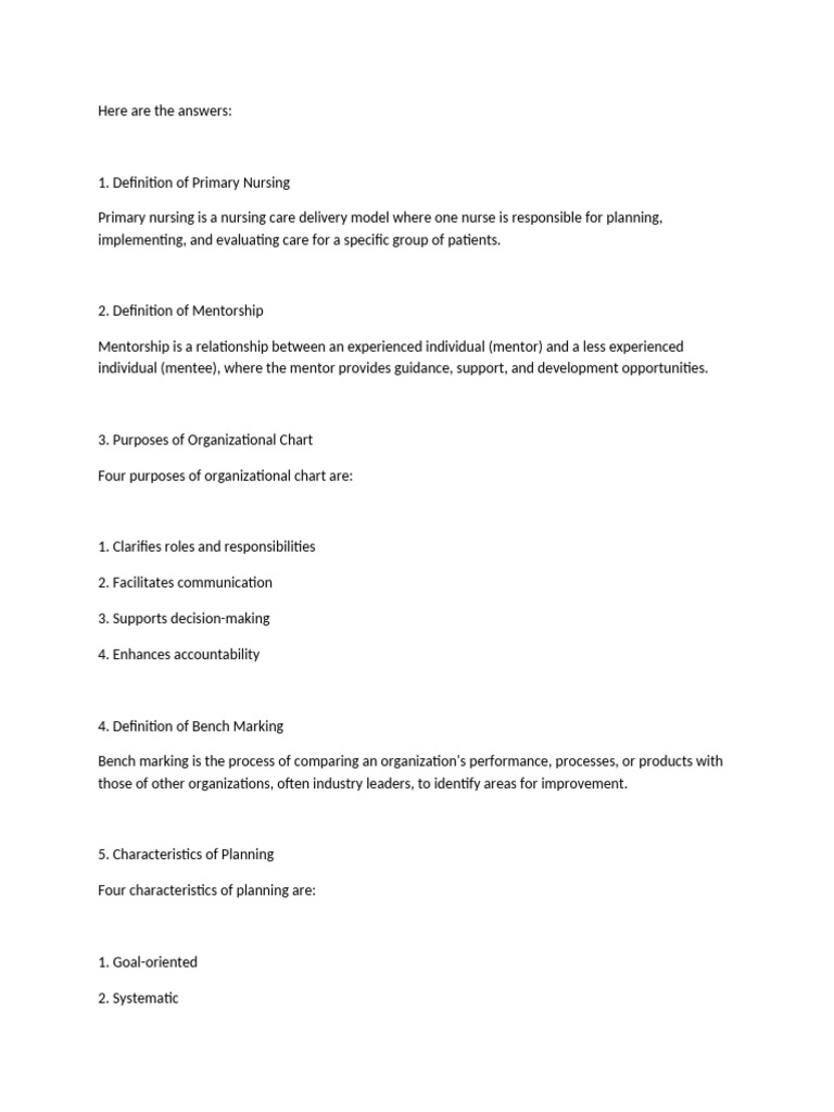 Management 2 Marks | PDF | Mentorship | Nursing
