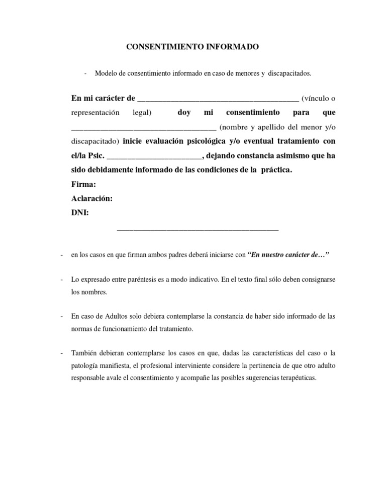 Modelo Consentimiento Informado