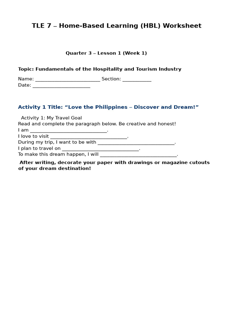 TLE7_HBL_Lesson1_Week1_FCS | PDF | Learning