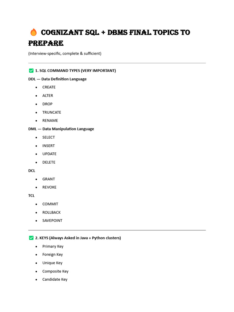 ? Cognizant SQL DBMS | PDF | Sql | Databases