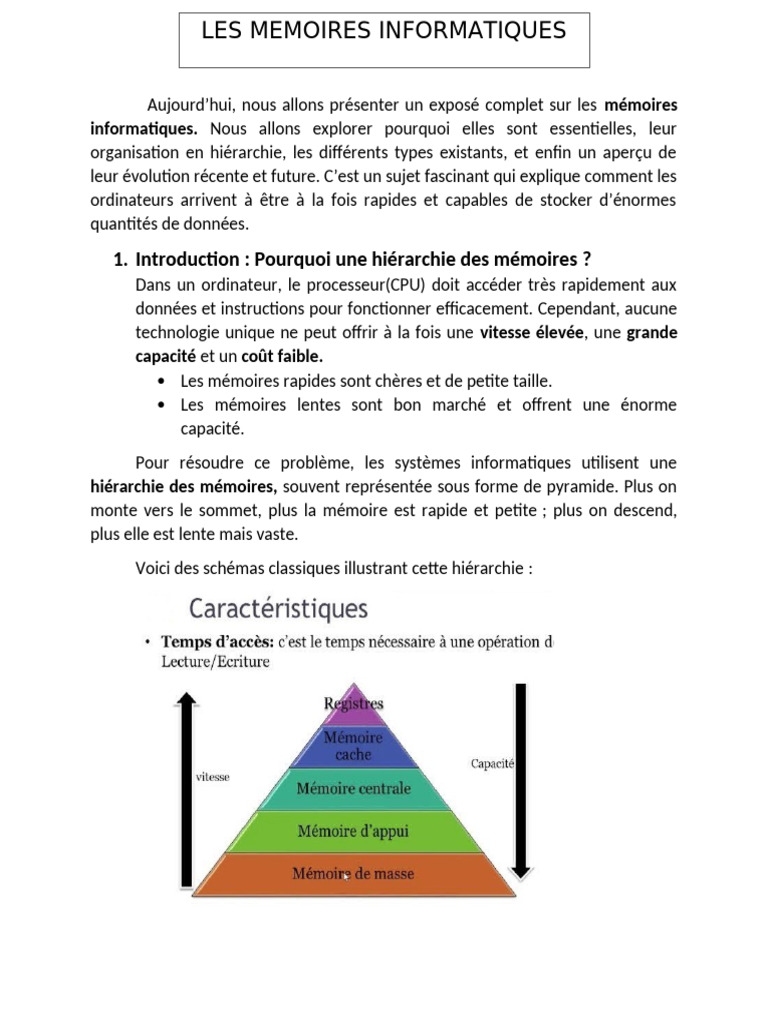 Les Mémoires Informatiques | PDF | Mémoire (informatique) | Disque dur