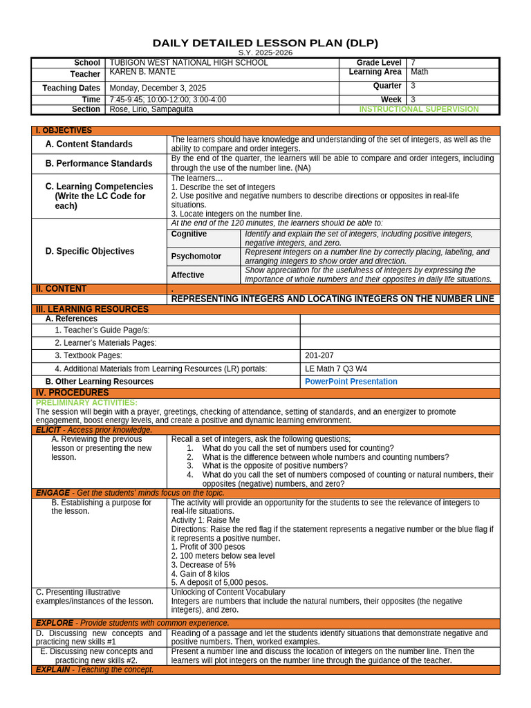 DLP-Math7-Dec-3-2025 (1) | PDF | Learning | Intelligence