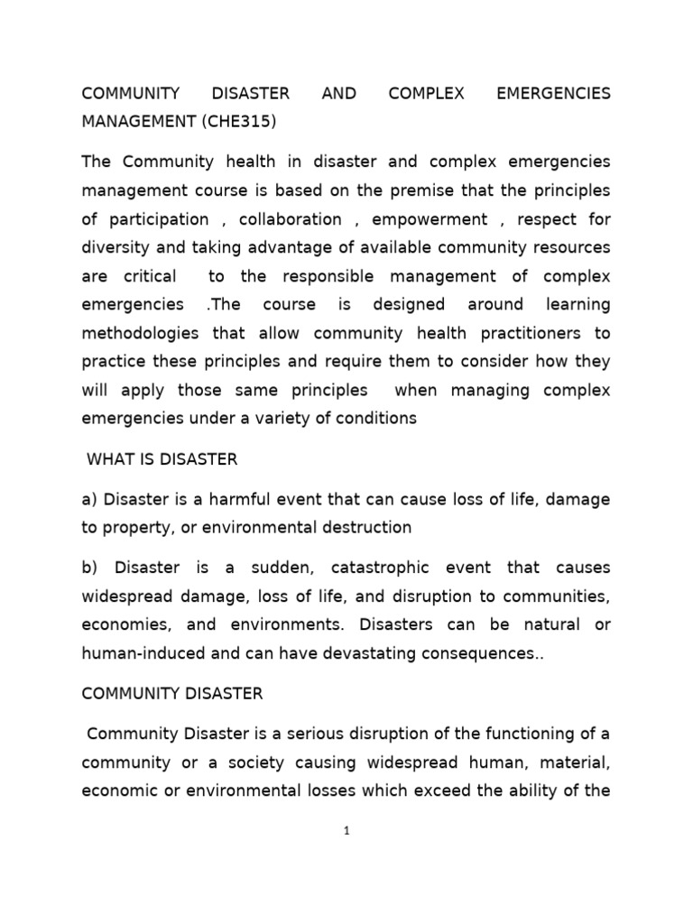 COMMUNITY DISASTER CHE 315 | PDF | Emergency Management | Hazards