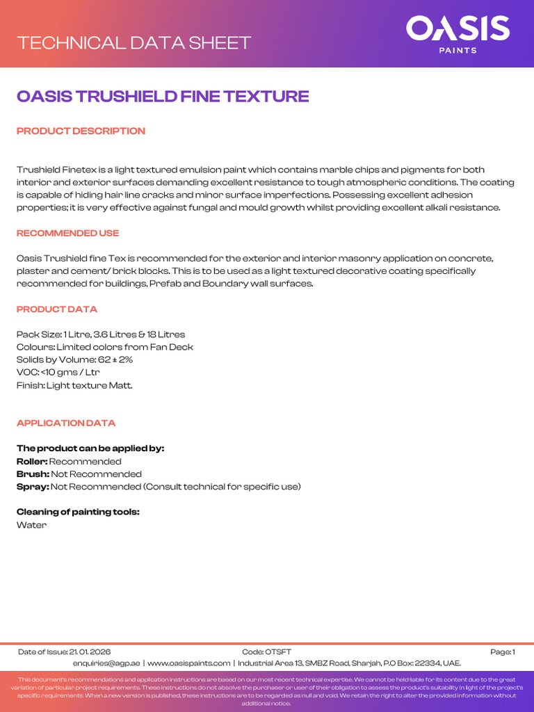 Oasis Trushield Fine Texture | PDF | Plaster | Paint