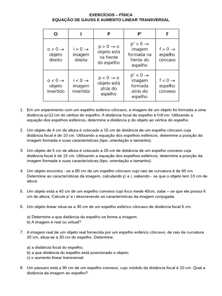 Equação de Gauss e Aumento Linear Transversal | PDF