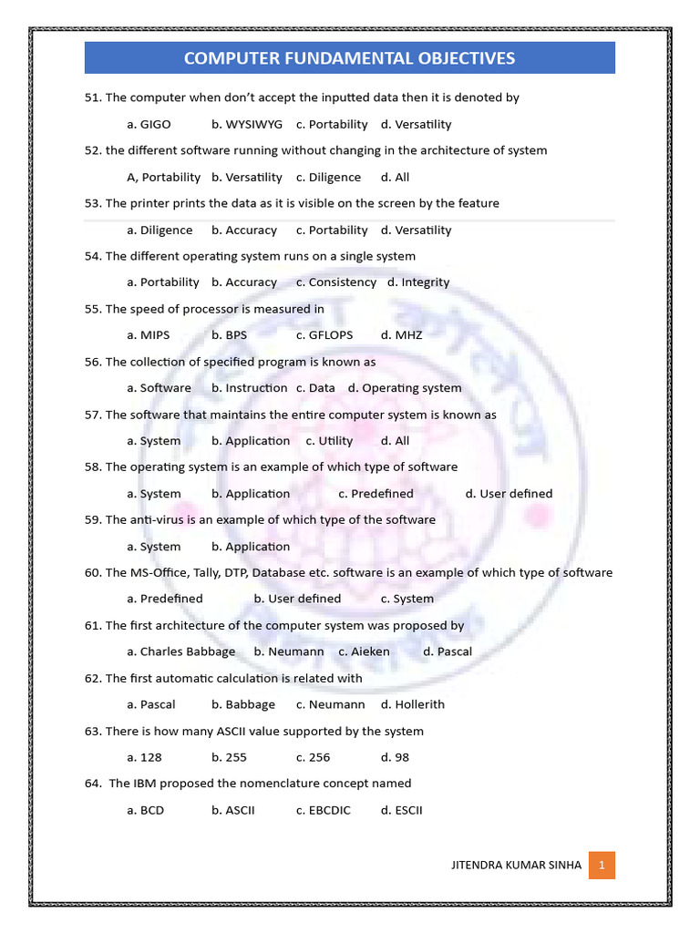 Computer Fundamental Objective 2 | PDF | Computer Data Storage ...