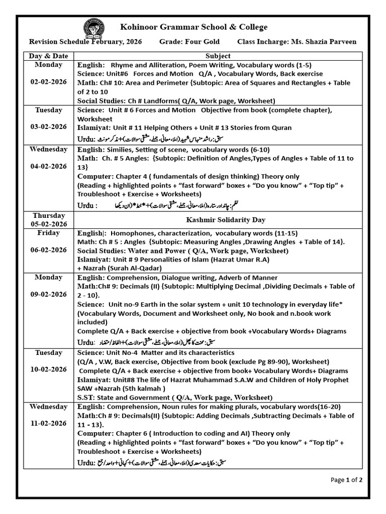 February 2026 Revision Schedule 4 Gold | PDF | Linguistics