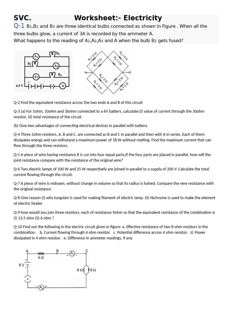 Electricity Worksheet (2) 30 Dec 23 | PDF