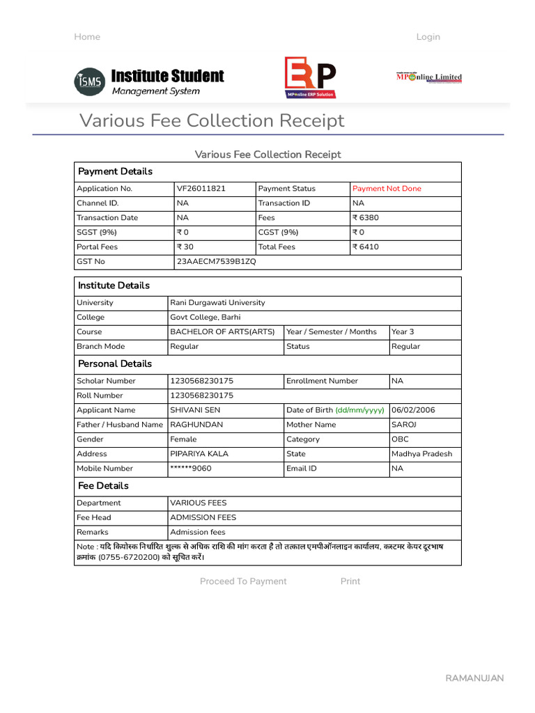 Various Fee Collection | PDF