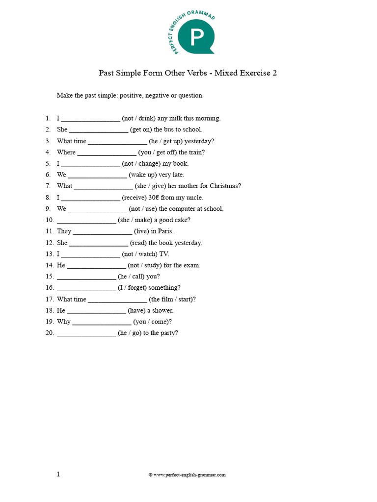 Past Simple Form With Other Verbs Mixed Exercise 2 | PDF
