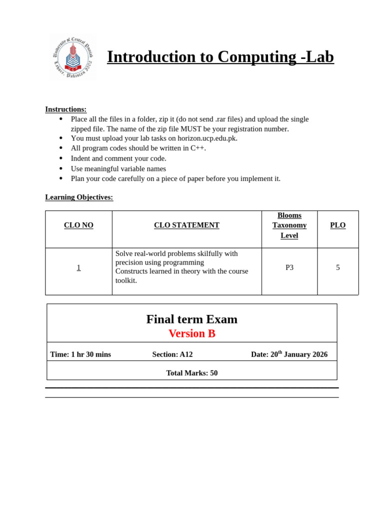 Final Lab Exam A12 Version B | PDF | Inventory | Computer Science