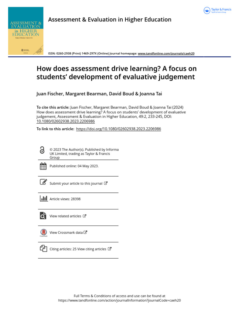 How Does Assessment Drive Learning A Focus On Students Development of ...