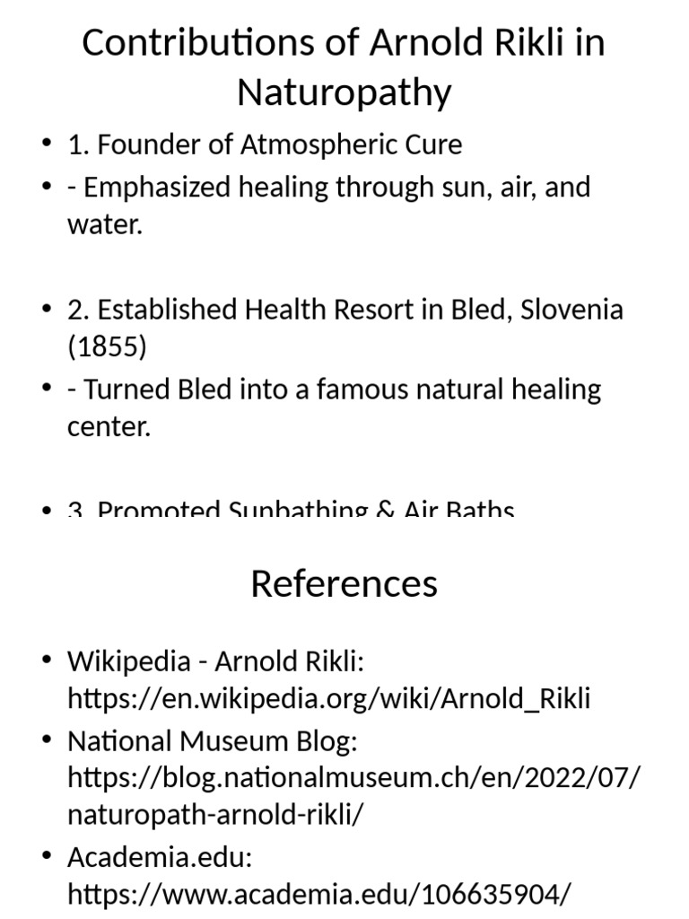 Arnold Rikli Naturopathy Contributions | PDF
