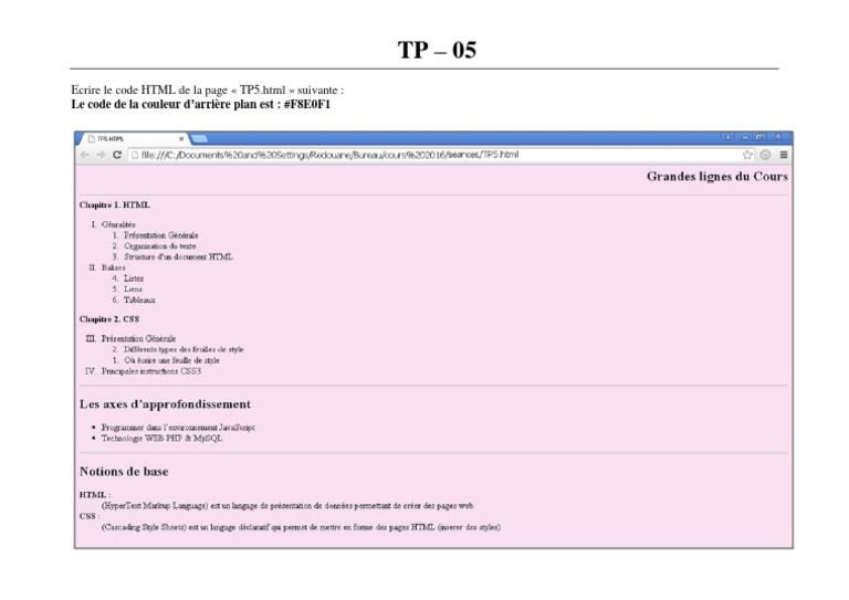 Ecrire Le Code HTML de La Page TP5.html Suivante | PDF