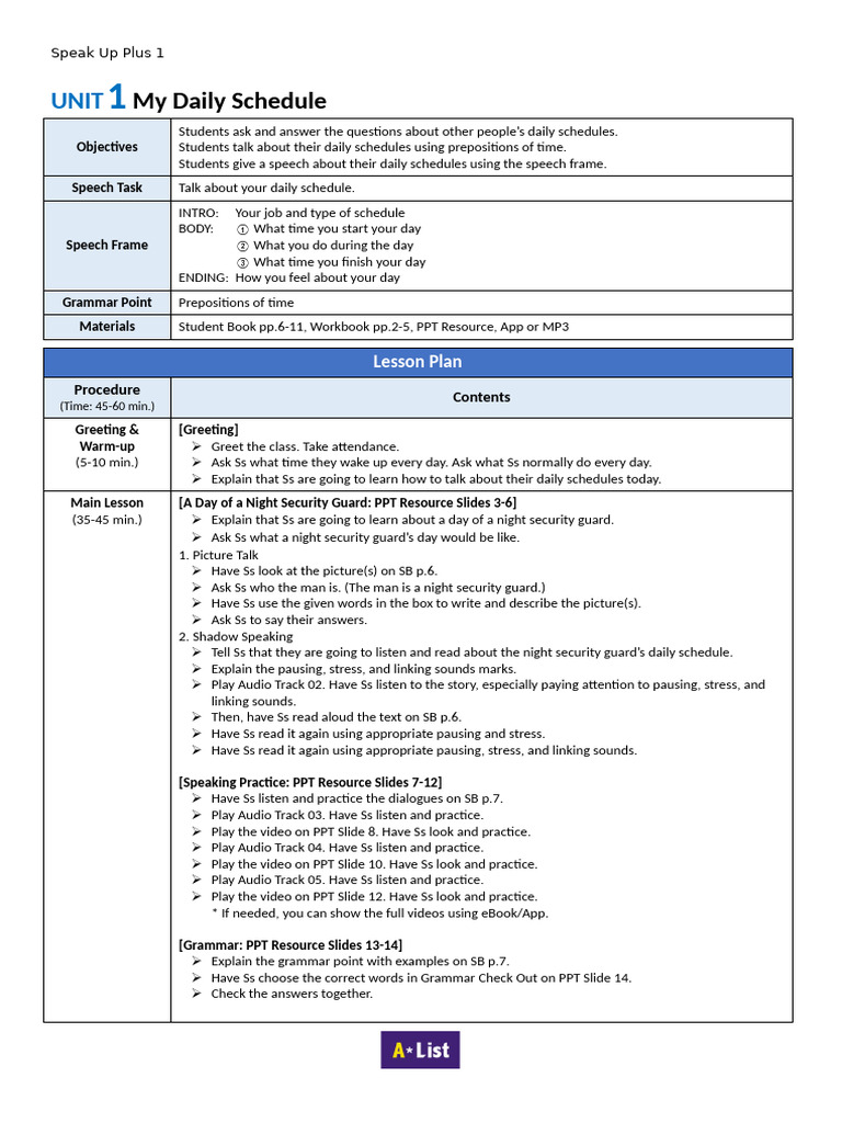 SUP1 Lesson Plan Unit 1 | PDF | Cognitive Science | Learning
