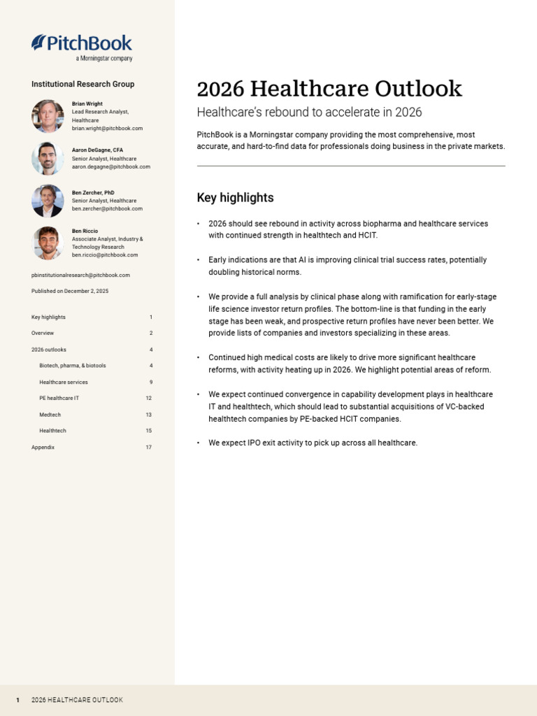 2026 Healthcare Outlook by Pitchbook A Morningstar Company | PDF ...
