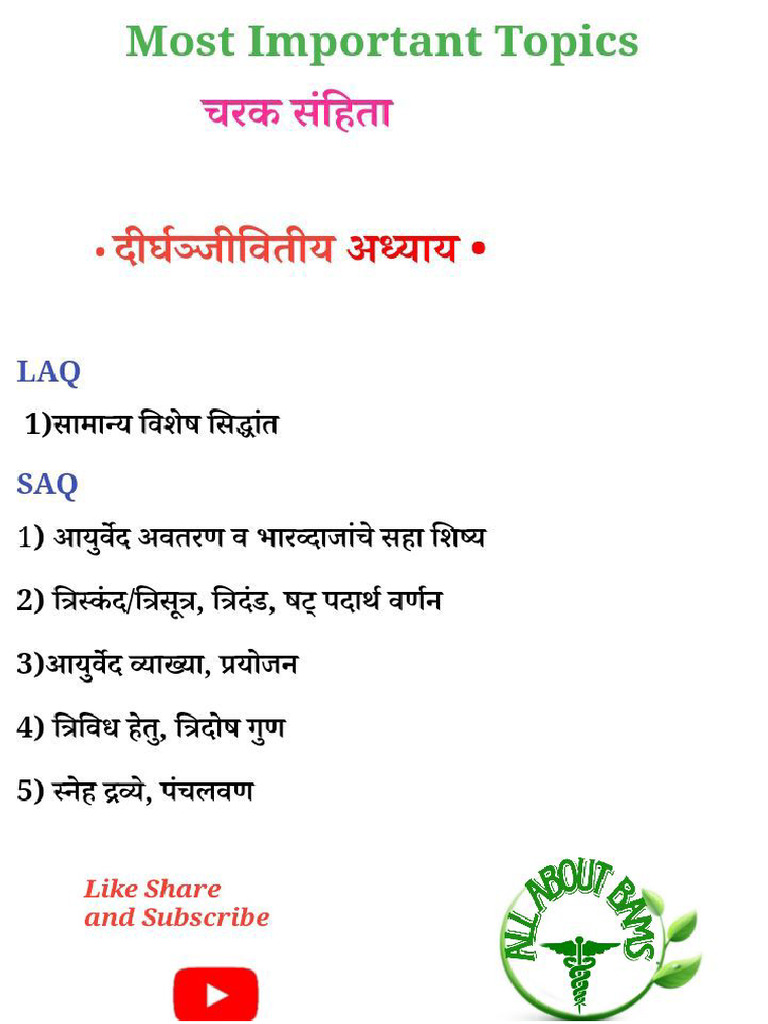 Charak Samhita - Most IMP Questions | PDF
