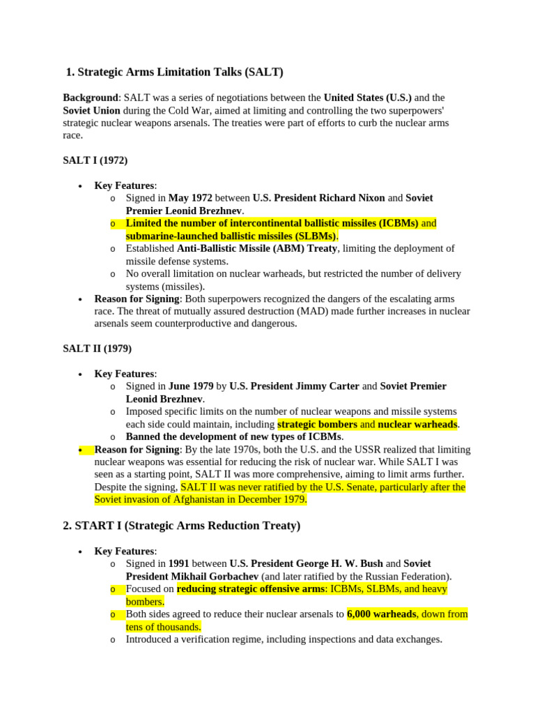 Nuclear Treaties | PDF | Intercontinental Ballistic Missile | Start I
