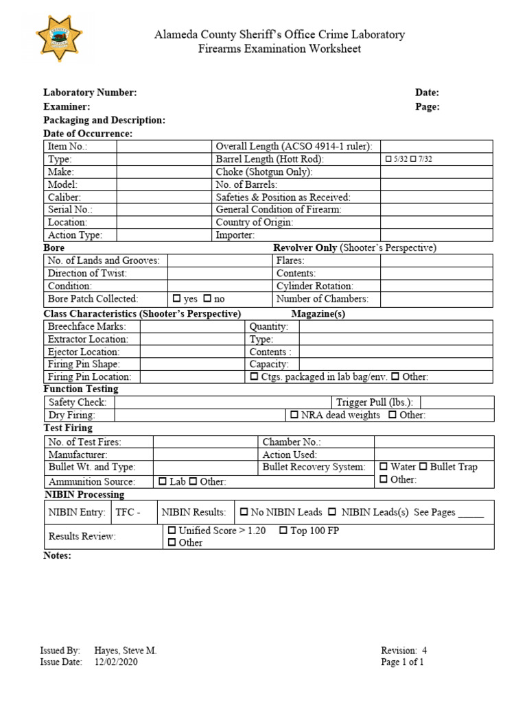 Firearms Examination Worksheet | PDF | Gun Barrel | Revolver