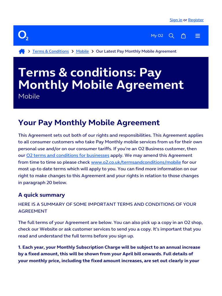 Our Latest Pay Monthly Mobile Agreement - O2 | PDF | Roaming | Payments