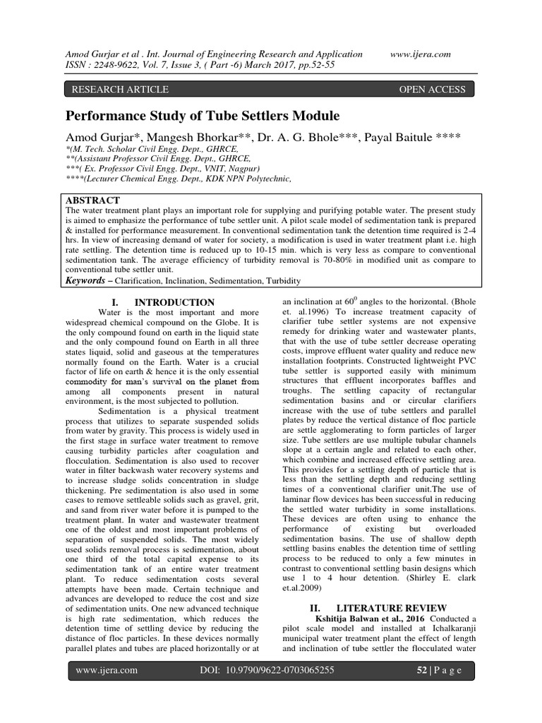 Performance Study of Tube Settlers Modul | PDF | Environmental Science ...