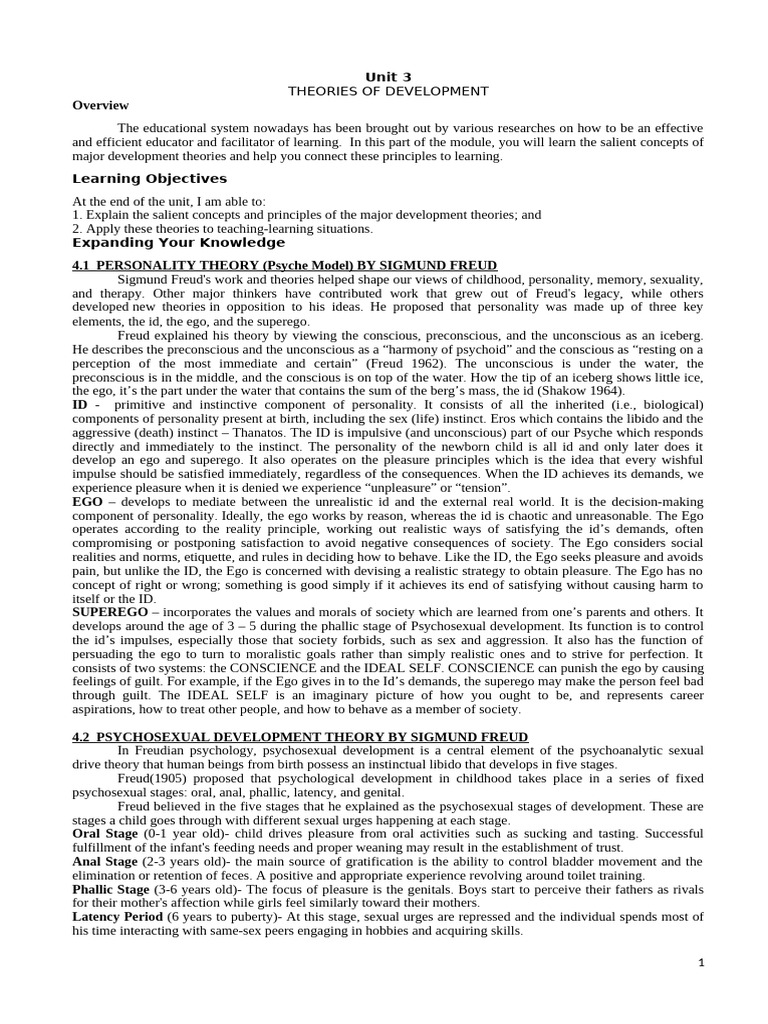 Unit 3 Theories of Development Students | PDF | Social Psychology ...