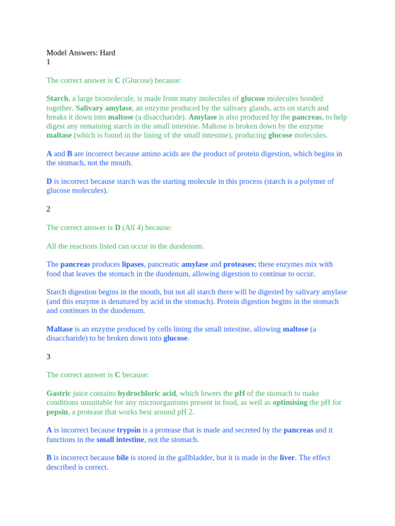 7 MCQ Hard Model Answers | PDF | Digestion | Stomach
