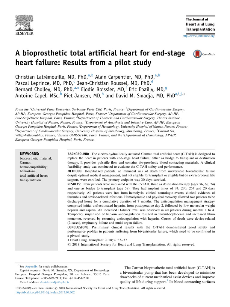 A Bioprosthetic Total Artificial Heart F | PDF | Bleeding | Heart