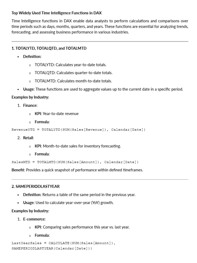 5.1 - Time Intelligence Functions in DAX | PDF | Performance Indicator ...
