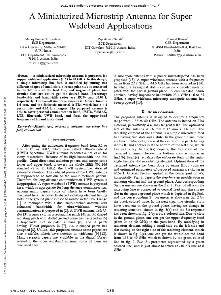 A Miniaturized Microstrip Antenna For Super Wideband Applications | PDF ...