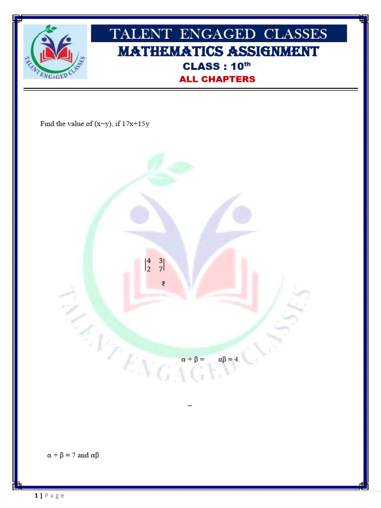 Maths - Class 10 1 Mark Questions | PDF | Value Added Tax | Elementary ...