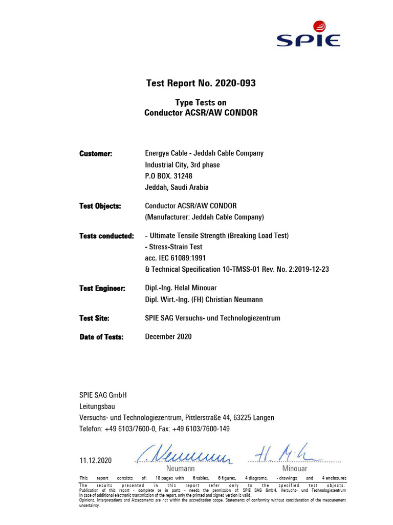 Acsr-Aw Condor Type Test Report | PDF | Young's Modulus | Deformation ...