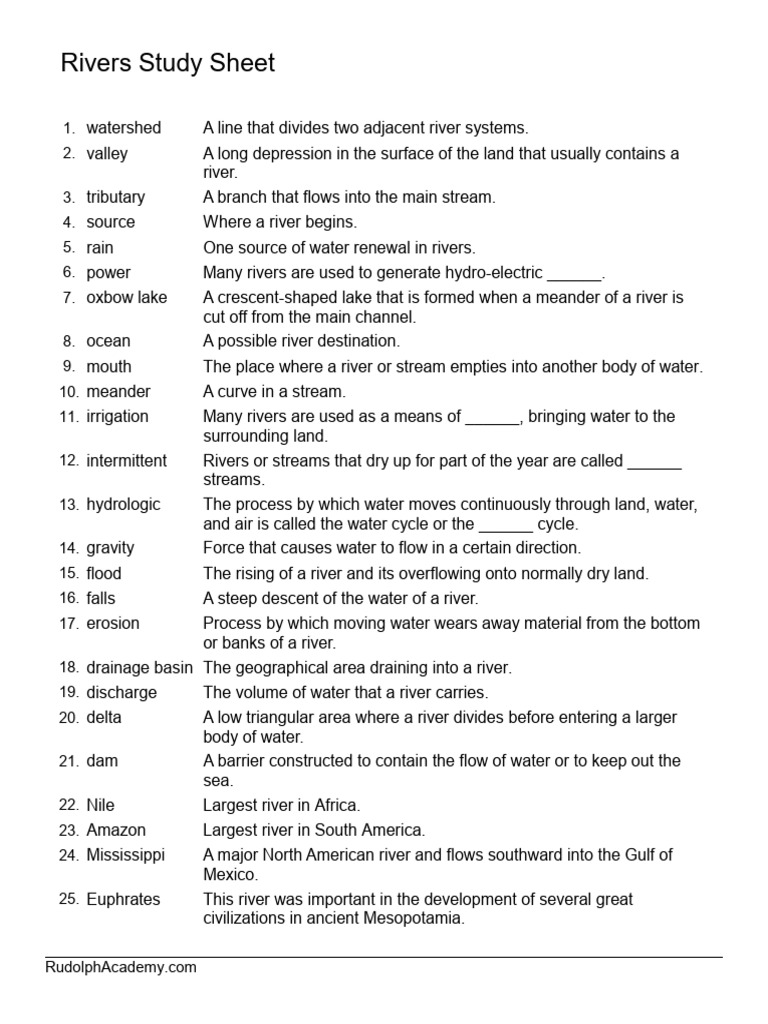 Rivers Study Sheet | PDF