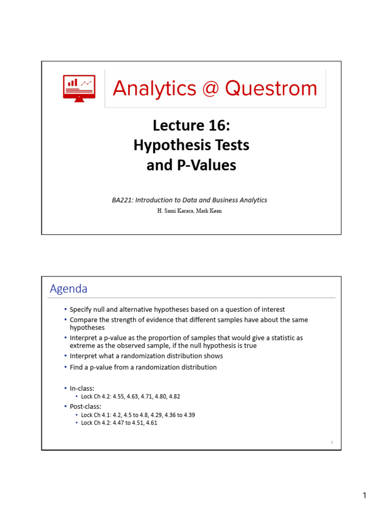 BA221 Handout Slides - 16-Hypothesis Tests and P-Values | PDF | P Value ...