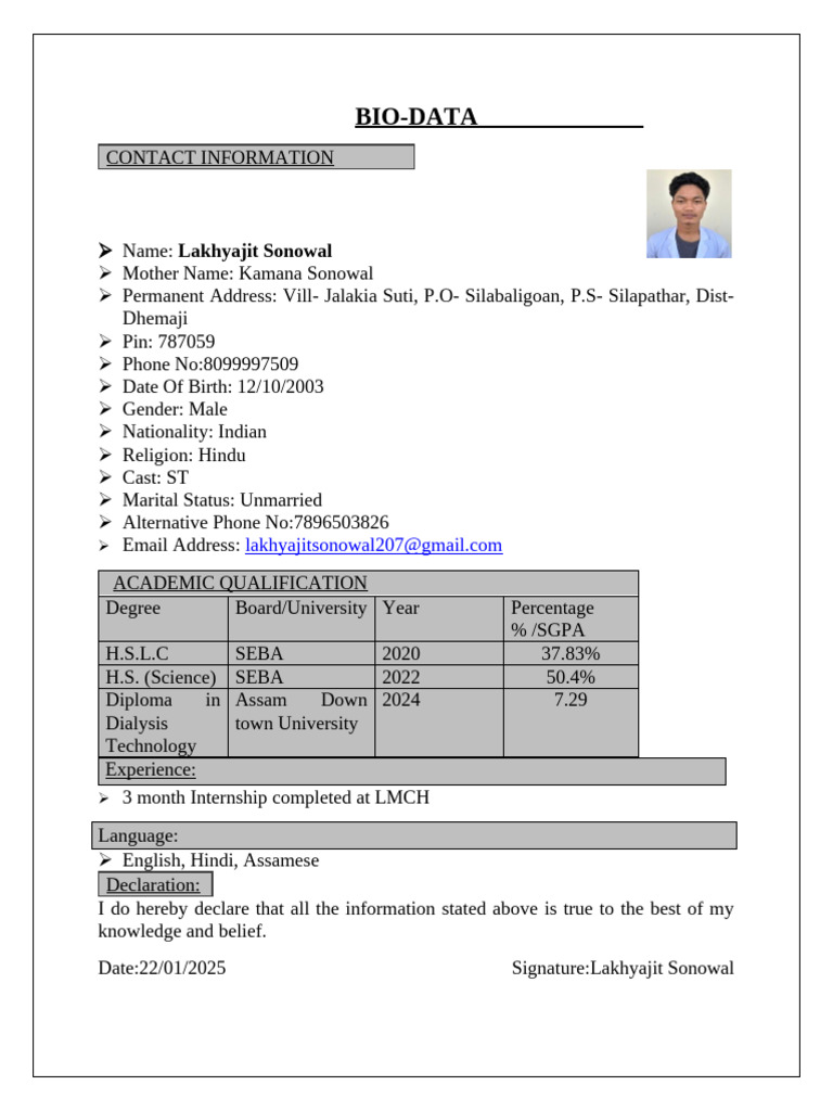Lakhyajit Sonoiwal (Bio-Data) 2 | PDF