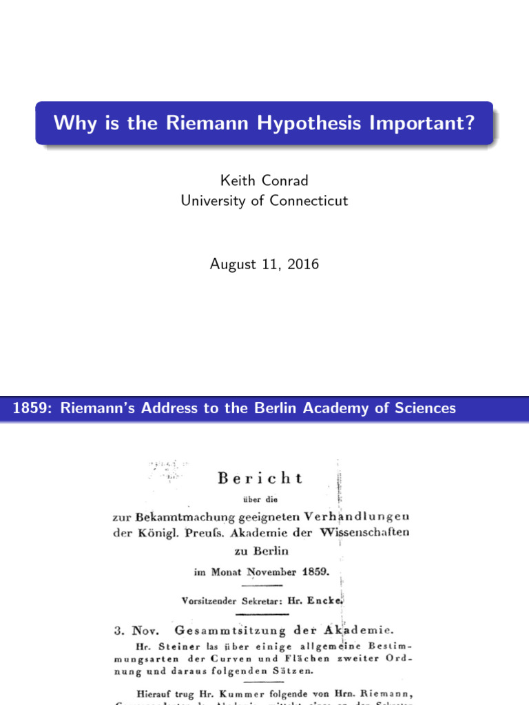 Significance of Riemann's Hypothesis | PDF | Mathematical Concepts ...
