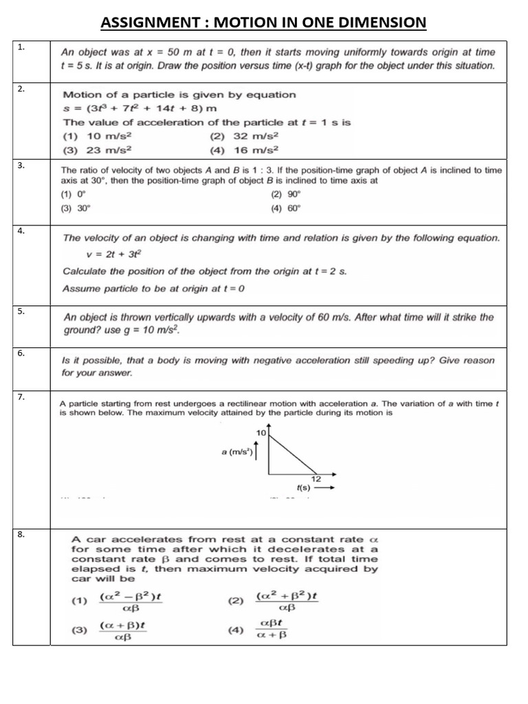 Motion in One Dimension 1 | PDF