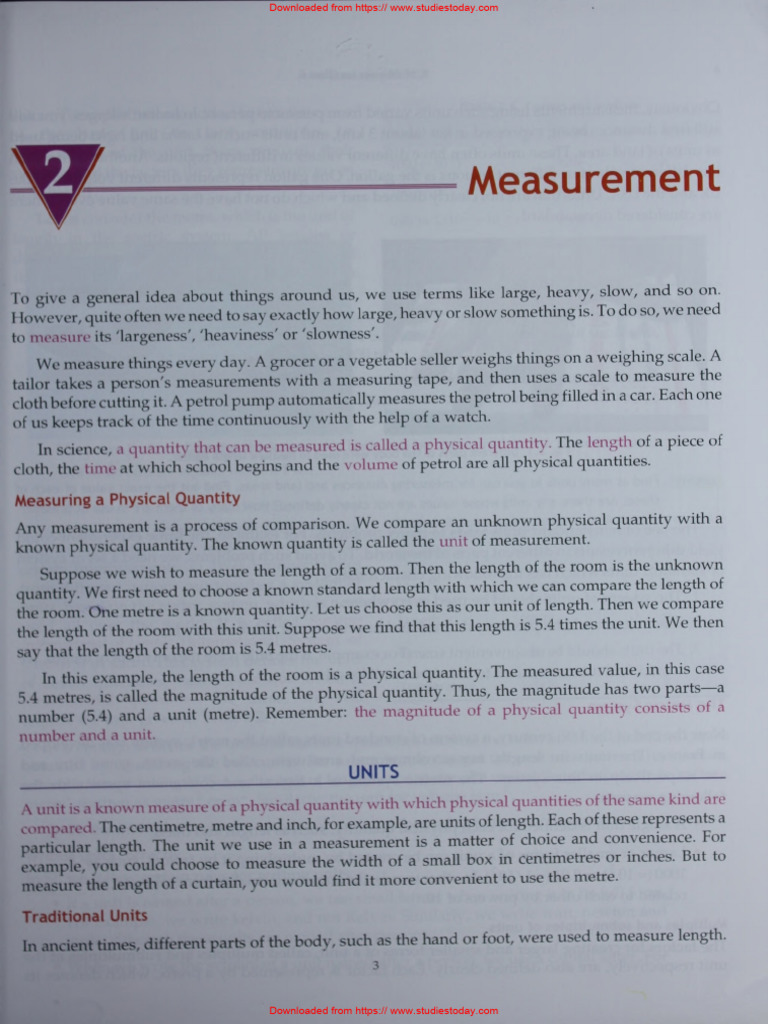 ICSE Class 6 Physics Chapter 02 Measurement Reference Content | PDF