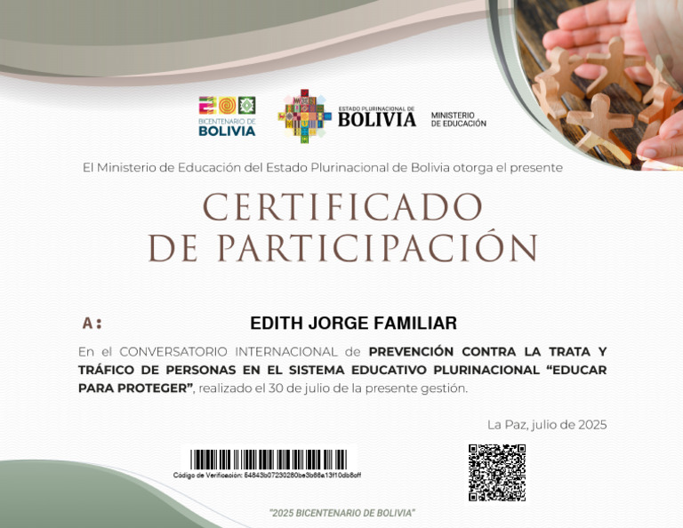 Certificado-Edith Jorge Familiar | PDF