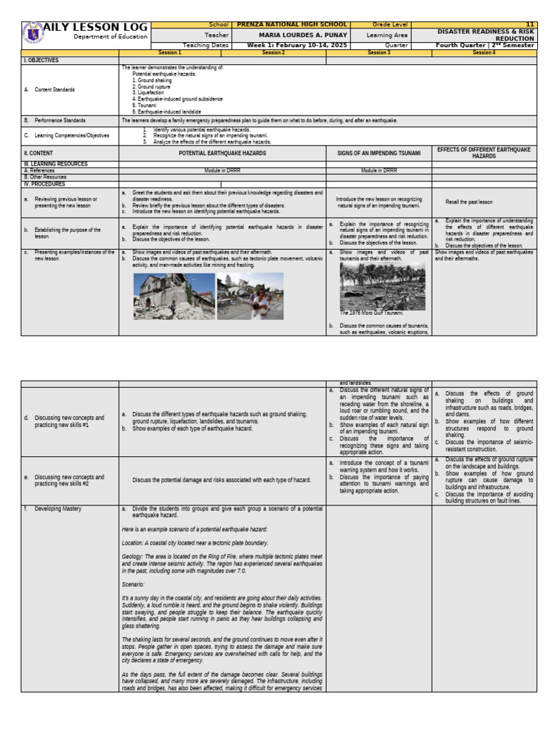 DRRR - Week 1 L Quarter 4 | PDF | Earthquakes | Tsunami