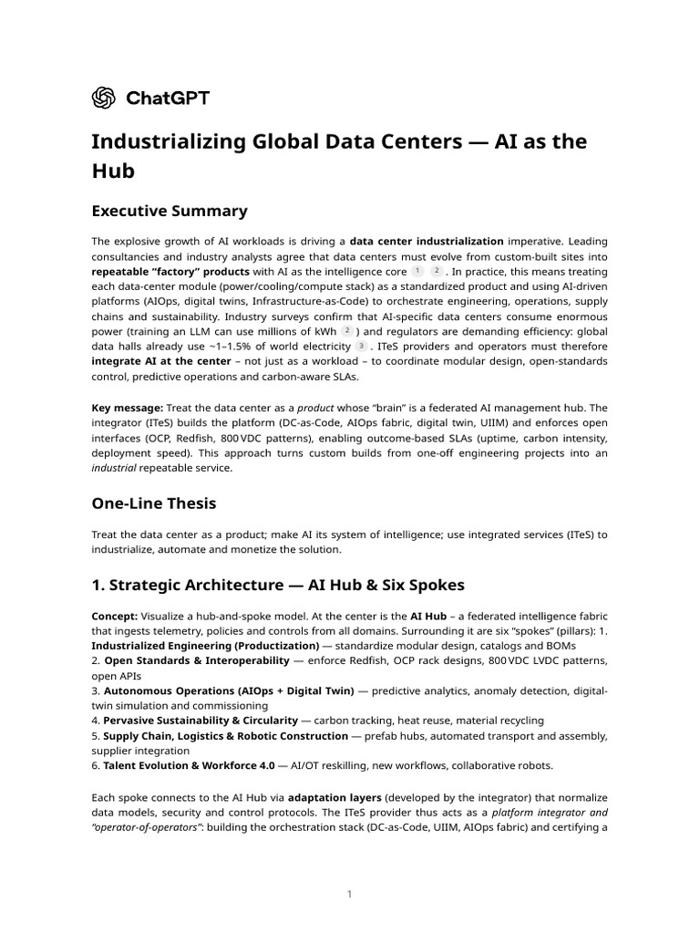 Industrializing Global Data Centers - AI As The Hub | PDF | Data Center ...