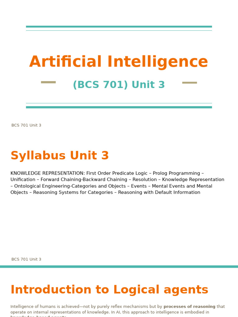 AI Unit 3 | PDF | Interpretation (Logic) | First Order Logic